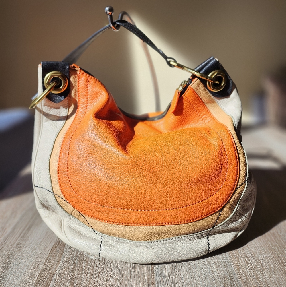 Orange and Cream orYANY Leather Shoulder Hobo Bag - Picture 2 of 9